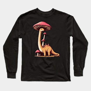 Kawaii simple Mushroom Hat Dinosaur Bronotosaurus Long Sleeve T-Shirt